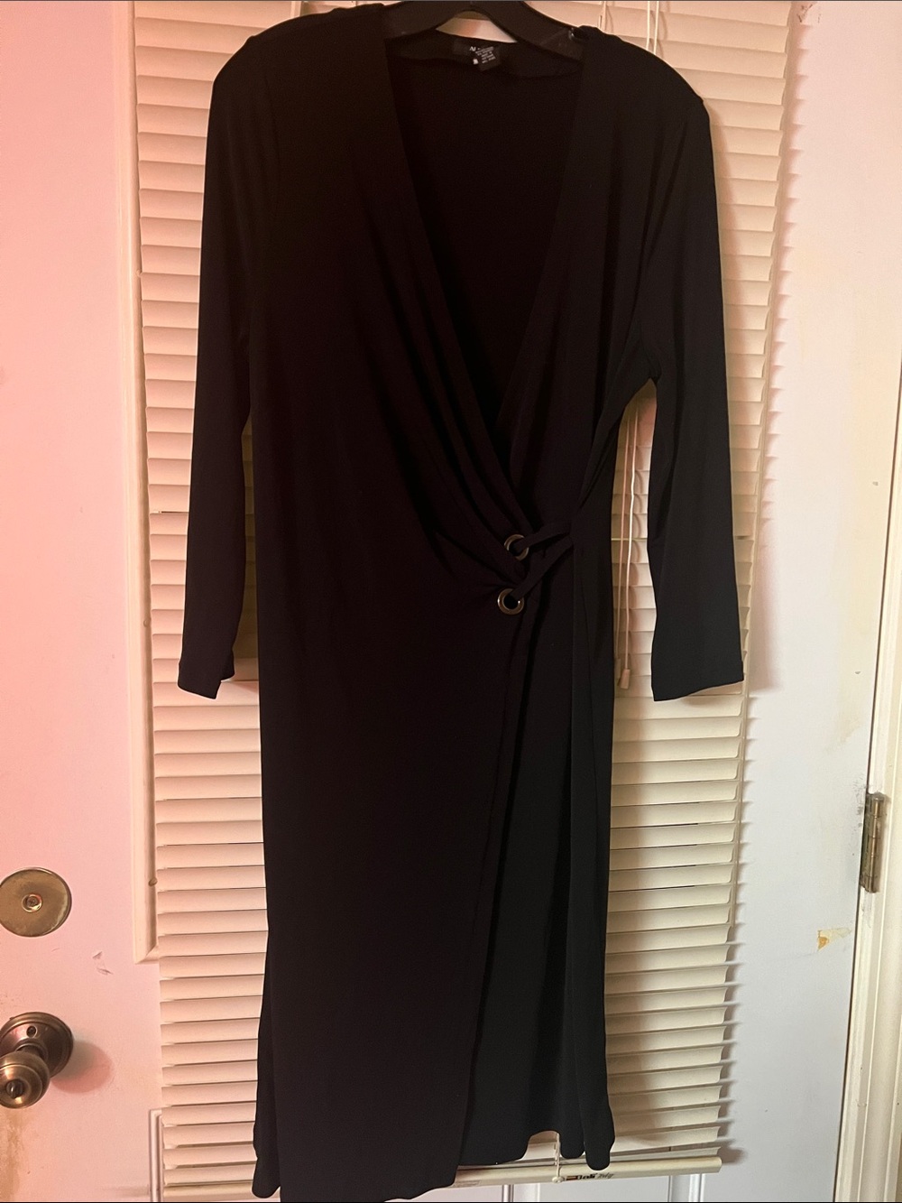 Alfani Classic Black Wrap Midi Dress with Ring Detail